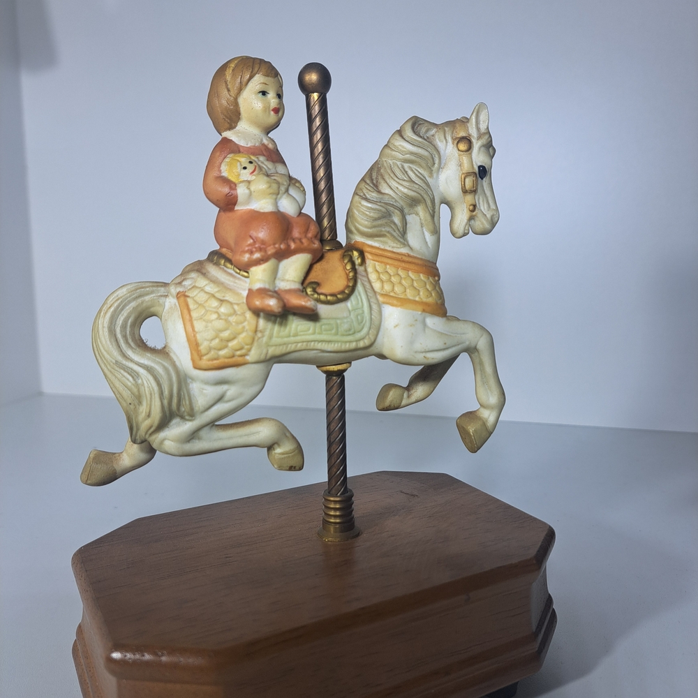 Porcelain Carousel Horse Figurine with Seated Girl